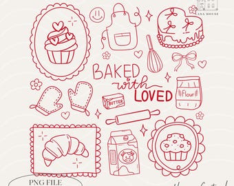 Baked with Loved PNG | Baking Doodle PNG, Kitchen Icons, Baker Gift, Digital Download