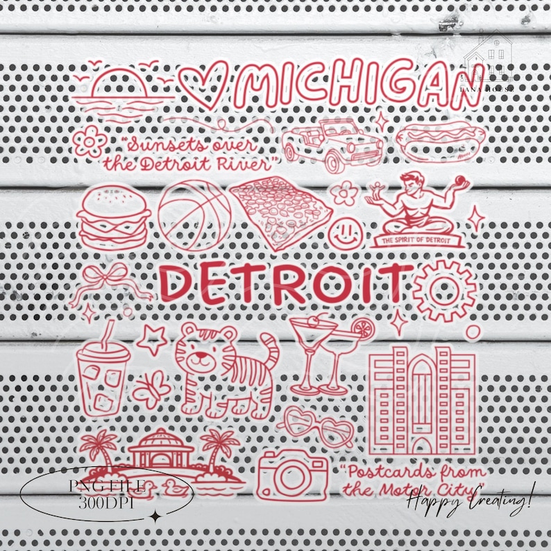 Detroit Icons, Michigan Landmarks Png, I Love Detroit Shirt Design ...