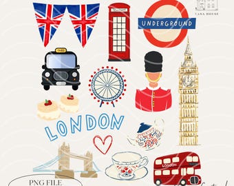 London City Icons, London Landmarks Png, British Landmarks Clipart, UK Icons Digital Art, Travel Journal Design, Digital Download