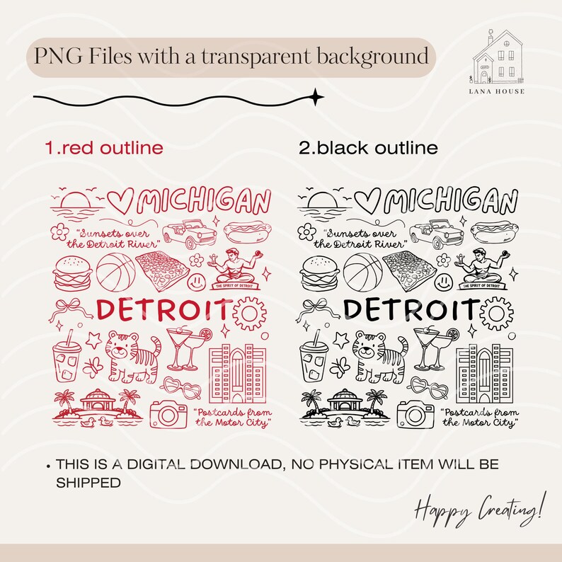 Detroit Icons, Michigan Landmarks Png, I Love Detroit Shirt Design ...