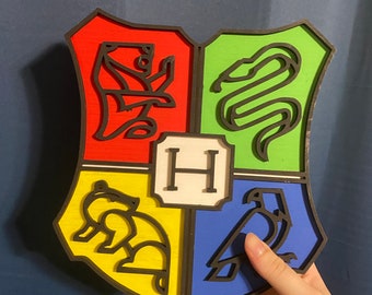 Hand-Painted Hogwarts Inspired Emblem Crest | HP Inspired Wooden Minimalist Decor | Gryffindor, Hufflepuff, Ravenclaw, Slytherin