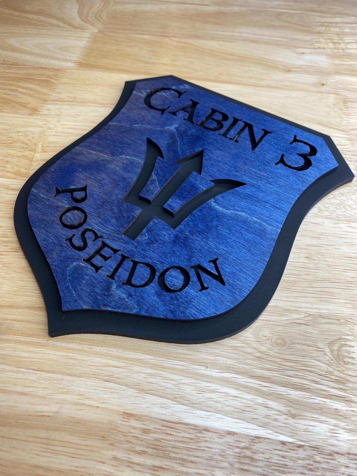Percy Sign Cabin 3 Poseidon Sign: Percy Jackson Inspired Stained Wooden Shield ...
