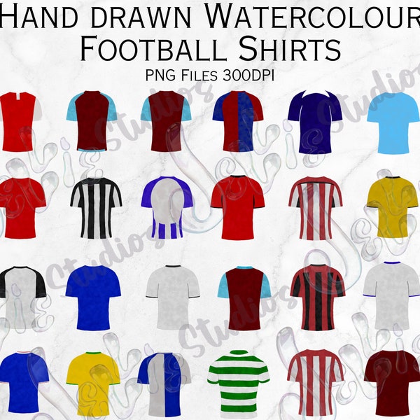 Football shirt PNG, Watercolour football set, Father’s Day football png, Soccer jerseys, teams kits, league kits, digital download for dad