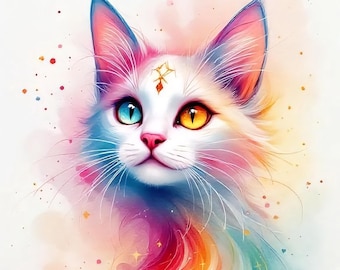Whimsical Floral Cat Clipart: Abstract Watercolor Designs (12 Digital Download, JPGs)