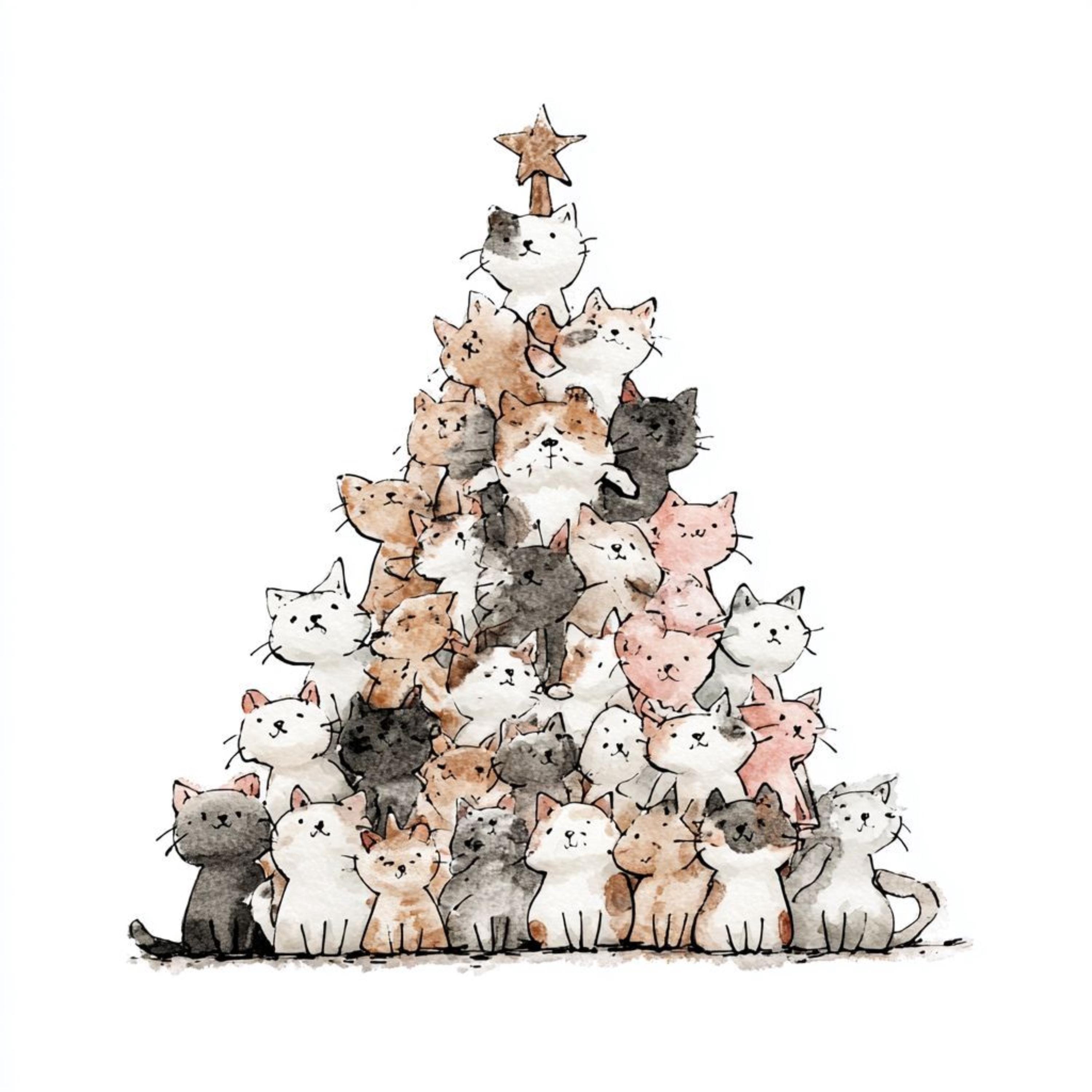水彩画風クリスマス猫のPNGクリップアート20選：クラフト用の気まぐれ