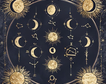 Celestial Clipart Set: Mystic Moon Phases & Astrology Symbols (Digital Download)