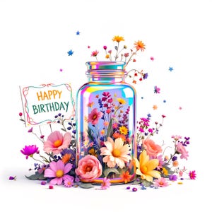 1000 + Floral Happy Birthday Card : Whimsical Digital Gift for Her image 5