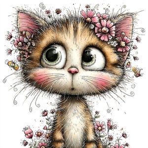 40 vårkatt clipart, akvarell nyckfulla blommiga katter