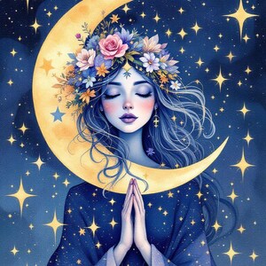 12 Clipart lune et fille, téléchargement numérique, image imprimable