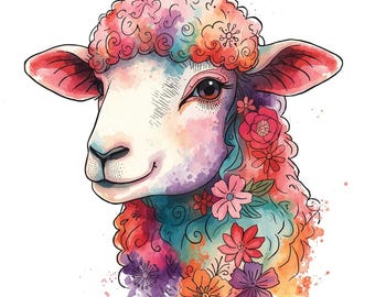 Whimsical Sheep Clipart: Watercolor Farm Animals, Nursery Art (Digital Download)