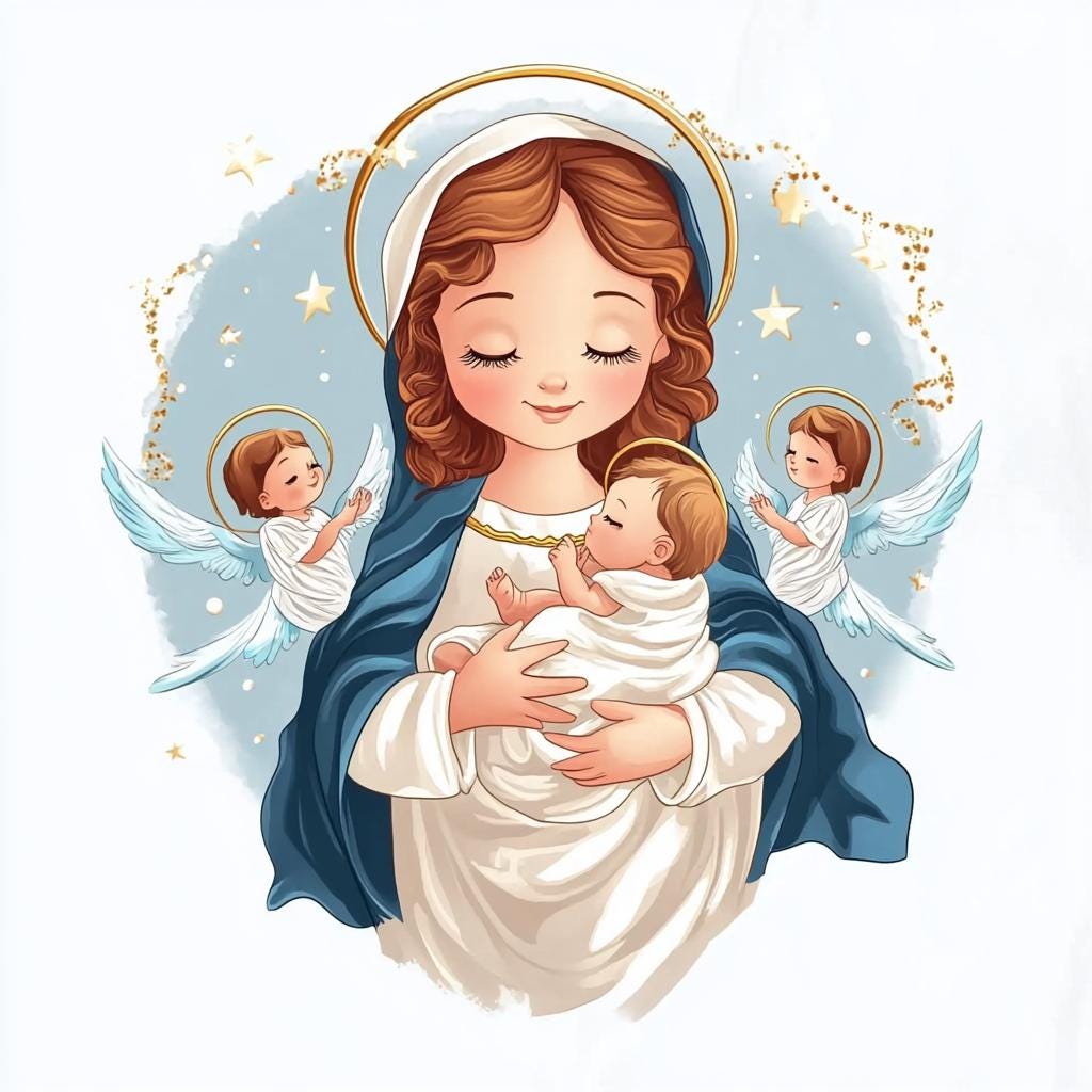 Virgin Mary and Baby Jesus Clipart: Catholic Icon Art (digital Download) -  Etsy, image size:1024x1024