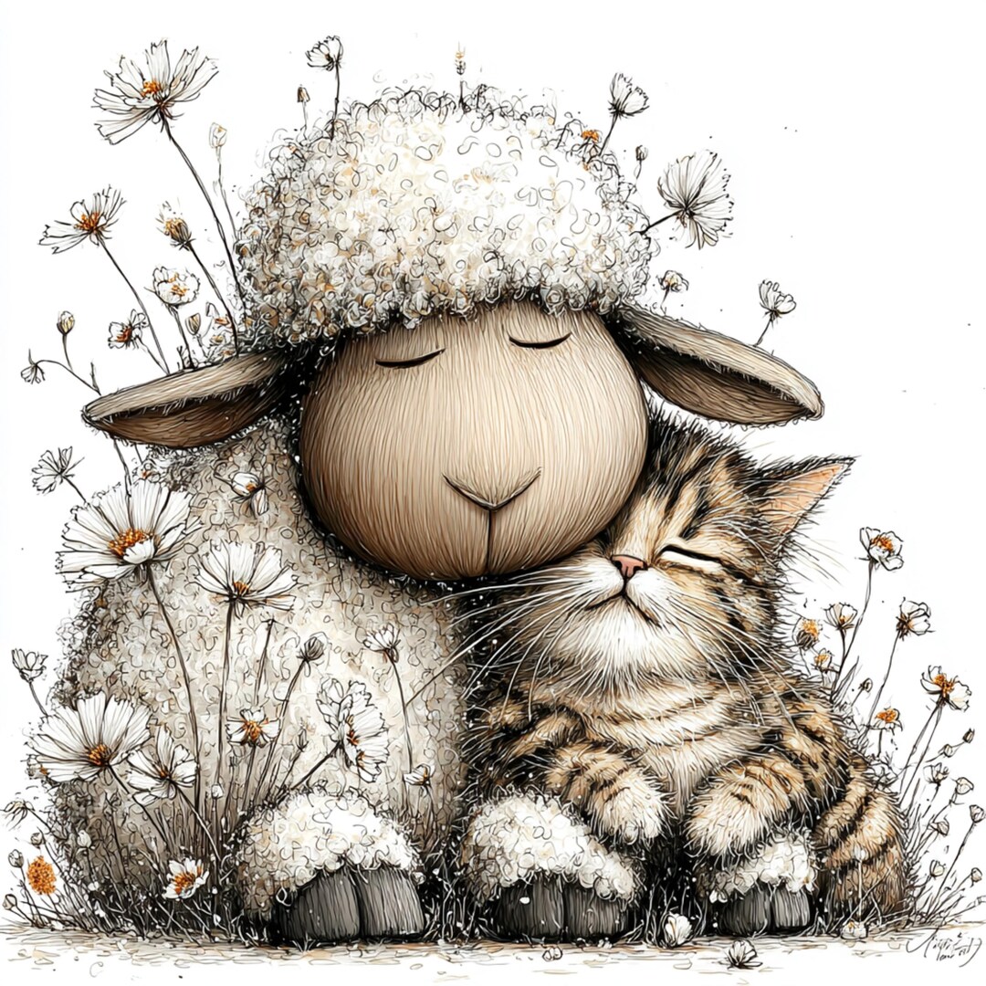 Cat Sheep Rabbit 30 Sleeping Sheep and Cat Clipart, Watercolor Whimsical Animals - Etsy