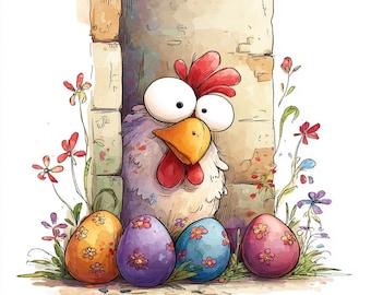 25 Watercolor Easter Chicken Clipart (JPG) : Whimsical Spring Farm Art for Junk Journal Pages