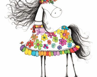 15 Whimsical Horse Clipart, Watercolor Floral Fantasy