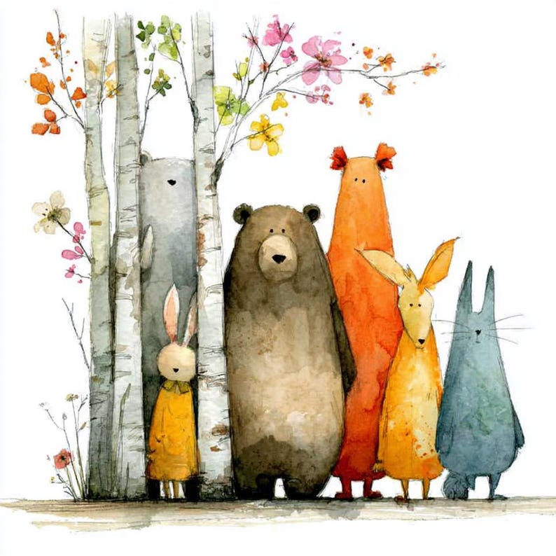 25 Whimsical Woodland Animal Clipart, Watercolor Forest Friends Printable, Digital Download image 2