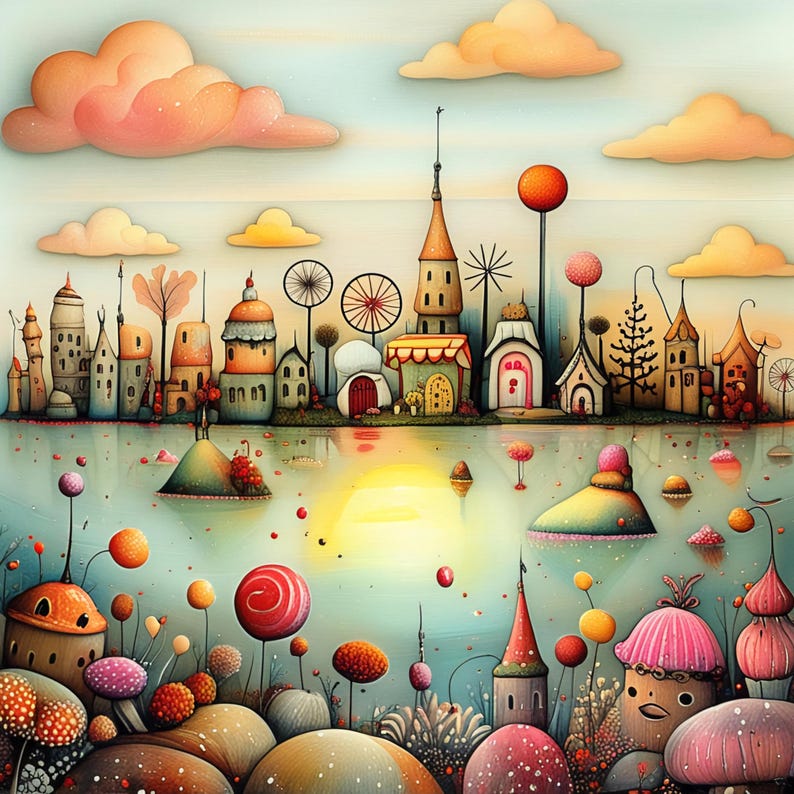 Whimsical City Clipart, 25 Watercolor Fantasy Village Jpgs, Dreamy ...