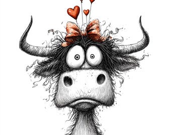 33 Quirky Watercolor Highland Cow Clipart – Love Farm Animals for Valentine Digital Crafts & Gifts