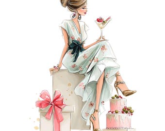 20 Fashion Birthday Girl Clipart PNG : Glam Couture Party Art for Birthday Cards & Invitations