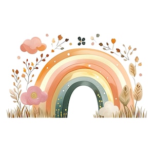 NURSERY Rainbow Clipart, 10 Printable High-Res Watercolor JPGs – Line Art Nursery Room Art for Junk Journaling, Scrapbooking & Digital Craft
