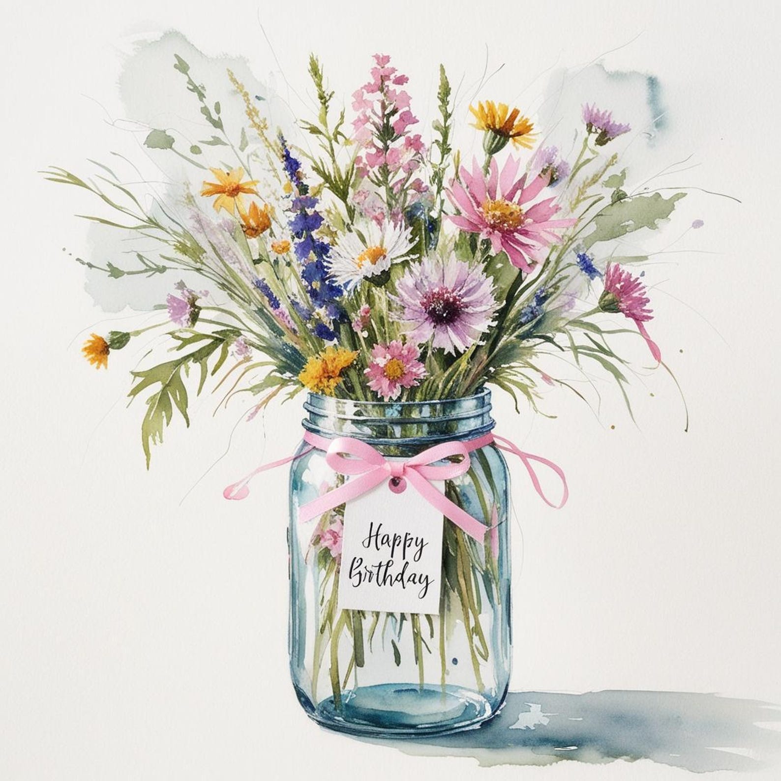 Elegant Birthday Floral Watercolor Clipart: Pink Flower Bouquet
