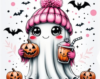 Kawaii Ghost Clipart: Pastel Halloween PNG Bundle (Commercial Use, Digital Download
