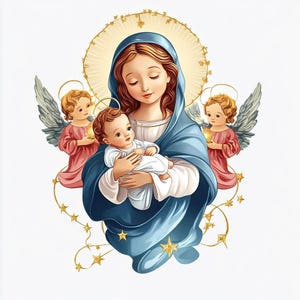 Imágenes prediseñadas de la Virgen María con el Niño Jesús: 4 íconos católicos digitales, ángeles, decoración religiosa de pared, obra de arte cristiana imprimible, Santa Madre con el Niño Jesús
