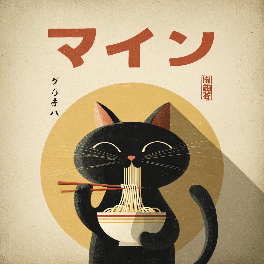 レトロな日本の黒猫プリント10選：かわいいラーメンのウォールアート