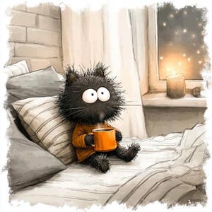 12 Mysig svart katt, akvarell clipart digital nedladdning bild 8