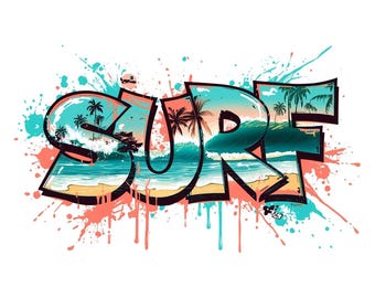 20 Whimsical Surf Clipart PNG | Watercolor Beach Double Exposure | Summer Design