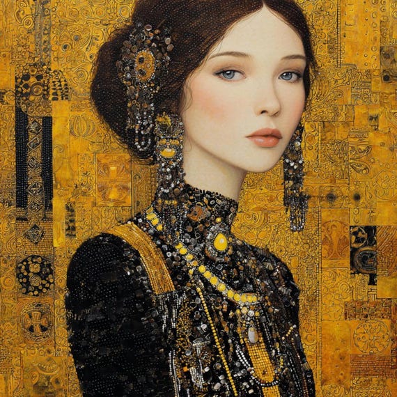15 Golden Woman Portrait Clipart (JPG) : Klimt Style Art for Designers & Crafts