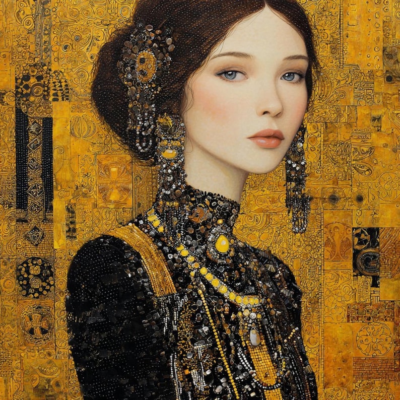15 Gyllene kvinnaporträtt Clipart (JPG): Klimt-stilkonst för designers och hantverk bild 1