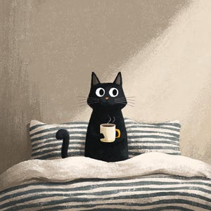 12 Mysig svart katt, akvarell clipart digital nedladdning bild 9