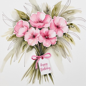 Clipart joyeux anniversaire, Jpg de 10 fleurs aquarelles, Art floral printanier, graphiques d'anniversaire, cartes imprimables en téléchargement numérique, usage Commercial