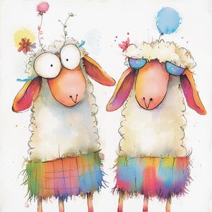 Lot de 12 cliparts moutons originaux - aquarelles animaux d'été PNG - graphiques de ferme lunatiques - utilisation commerciale en téléchargement numérique - art imprimable