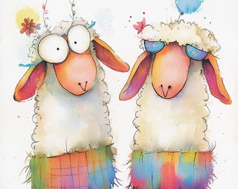 Watercolor Sheep Clipart Bundle – Whimsical Farm Animal PNGs (Digital Download)