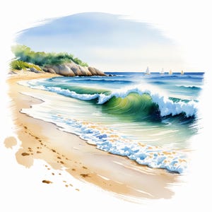 20 imágenes prediseñadas de playa costera y océano, imágenes prediseñadas de mar, pintura al óleo, acuarela imprimible, JPG de alta calidad, manualidades de papel, diario basura, manualidades digitales