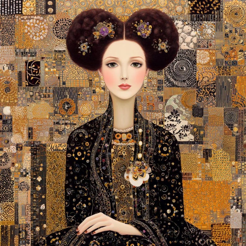 15 Gyllene kvinnaporträtt Clipart (JPG): Klimt-stilkonst för designers och hantverk bild 6