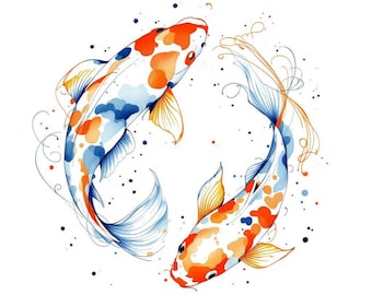 Koivissen aquarel clipartbundel: Japanse siervissen (afdrukbare png-bestanden)