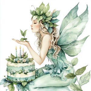 18 cliparts de fille de fée de gâteau d'anniversaire original, aquarelles Png pour le scrapbooking, fabrication de cartes, journalisation et impression d'art en téléchargement numérique