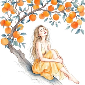 10 Clip Art di Donna Boho Chic ad Acquerello, Immagini Stampabili di Ragazza con Fiori d'Arancio, Download Digitale di Bella Donna, Carta per Scrapbooking