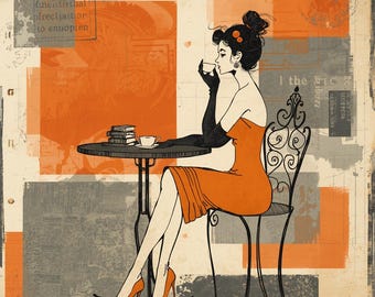 20 Vintage Girl Retro Cafe Bundle | Printable Commercial Use Watercolor Clipart | Digital Download Graphics