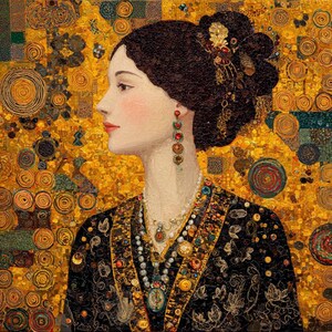 15 Gyllene kvinnaporträtt Clipart (JPG): Klimt-stilkonst för designers och hantverk bild 4