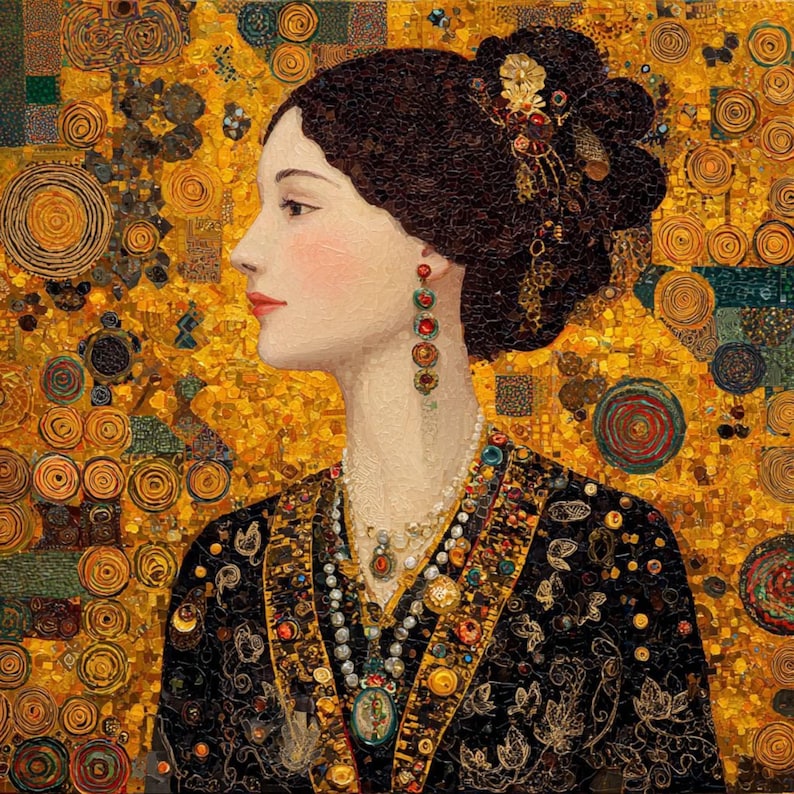 15 Gyllene kvinnaporträtt Clipart (JPG): Klimt-stilkonst för designers och hantverk bild 4