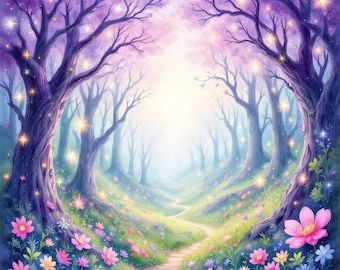 Magical Fairy Forest Clipart – Watercolor Woodland Art (JPG)