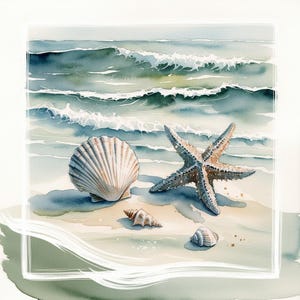 Ocean Sea Shell Clipart, 10 watercolor Beach Jpg, Beach Wedding Invitations, Digital Art for Crafts, Realistic Ocean Elements,Scrapbooking,