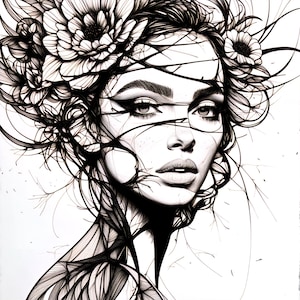 15 Clipart di volti di donne floreali, ritratti di donne astratte, linee delicate, minimaliste, acquerelli stampabili, JPG di alta qualità, papercraft,