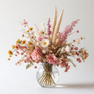 Bouquet di 15 fiori secchi PNG, Clipart di foto floreali pressate reali, Arte botanica rustica JPG, Uso commerciale, stampabile, Diario di carta artigianale