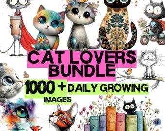 1000+ Cats Watercolor Clipart Bundle , Printable for Crafts ,Stickers, Cards, Digital Download