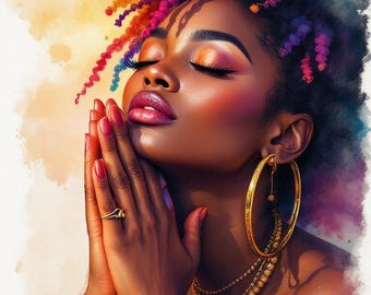 12 Clipart fille noire en prière, fille noire dans la foi, clipart femme noire, fille en prière, aquarelle femmes afro-américaines en prière, agenda