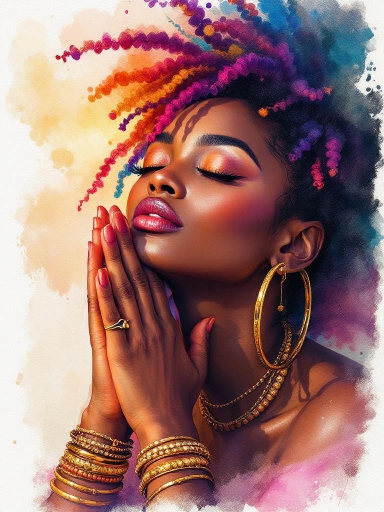Watercolor Black Woman Praying Clipart: African American Faith Art (Digital Download)